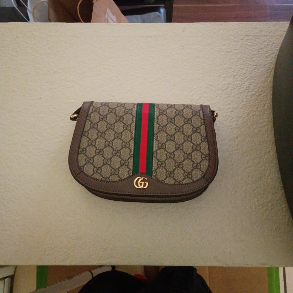 Gucci Brown Crossbody Bag with Red and Green Stripe